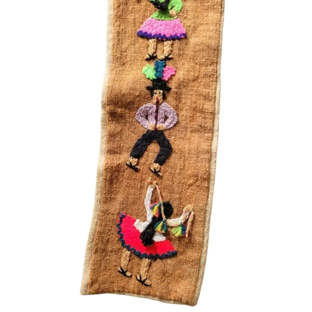 Wool Embroidered Folk Art Wall Banner Vintage Musicians and Dancers Novelty
